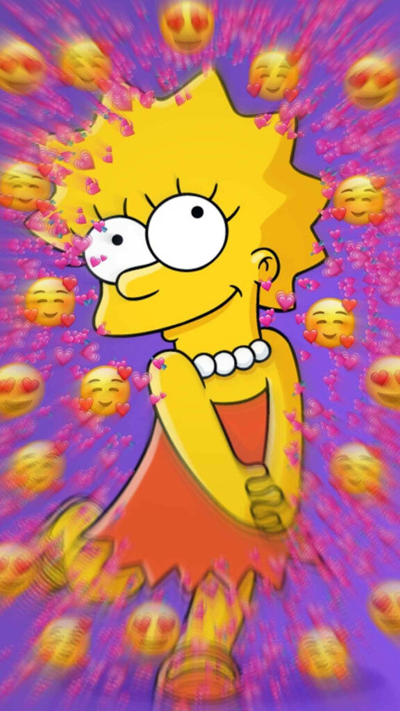 Lisa Simpson Heartfelt Wallpaper: Pink Hearts & Fun Purple Background