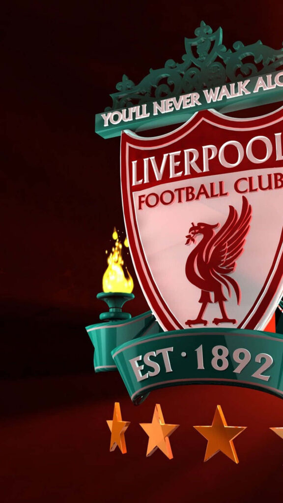 Vibrant Liverpool FC Wallpaper: Emblem, Torch & Stars on Dark Background