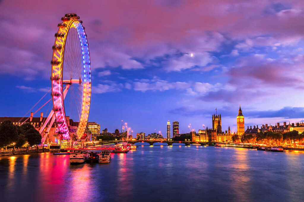 Vibrant London Eye Wallpaper Overlooking Thames & Big Ben