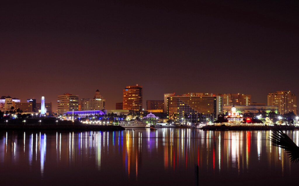 Vibrant Long Beach Night Skyline Wallpaper: Stunning Urban Views