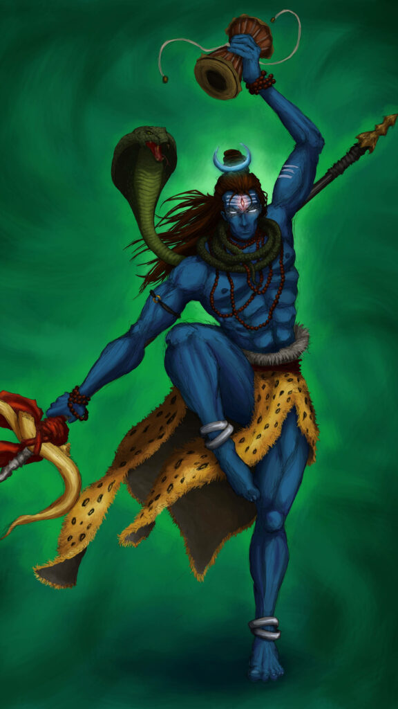 Bold Lord Shiva Rudra Avatar Wallpaper with Green Background
