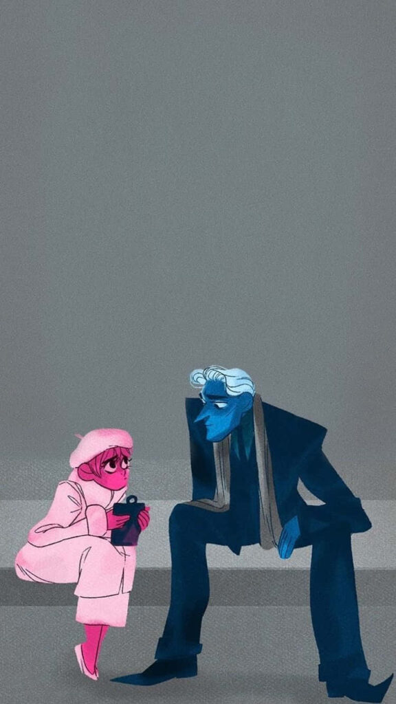 Colorful Lore Olympus Wallpaper: Pink & Blue Characters Conversing