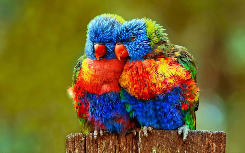 Cuddling Lorikeets: Colorful Wallpaper with Vibrant Feathers