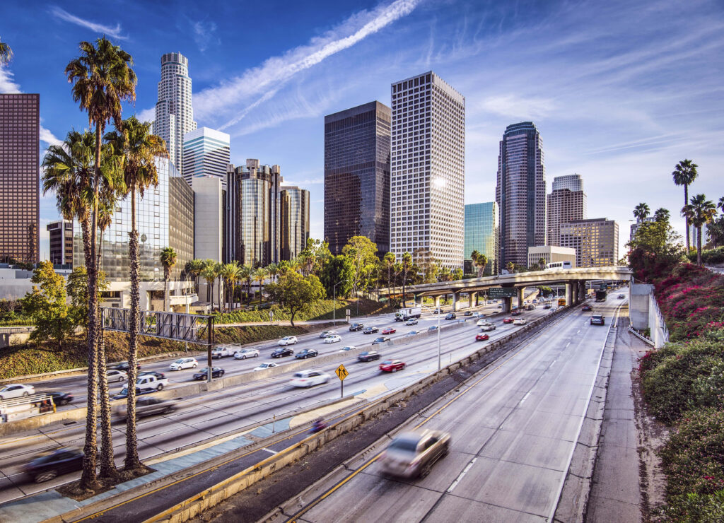 Vibrant Los Angeles Skyline Wallpaper: Iconic City View & Palm Trees