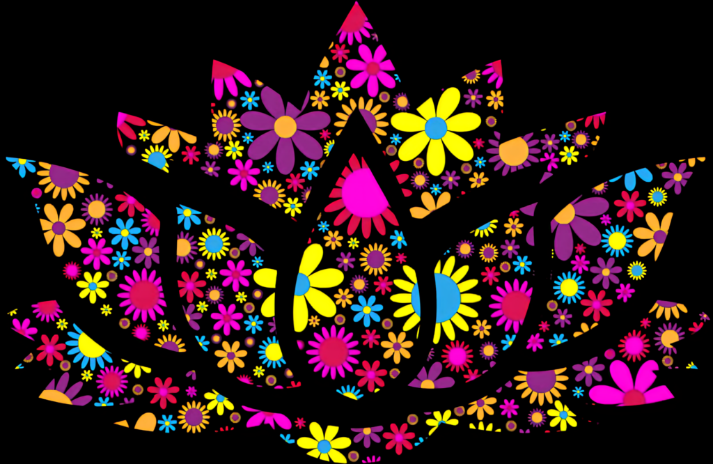 Vibrant Lotus Silhouette Wallpaper with Colorful Floral Patterns