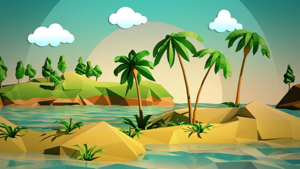 Vibrant Low-Poly Tropical Island Wallpaper Background