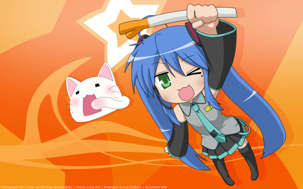 Vibrant Lucky Star Wallpaper: Cheerful Charm & Cute Cat Fun