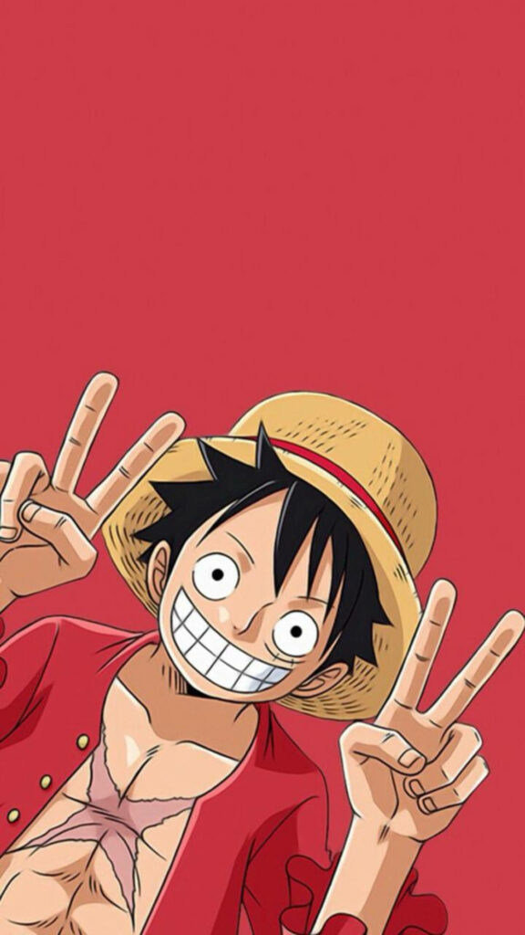 Vibrant Luffy: A Minimalist Aesthetic Portrait Offering Peace Wallpaper