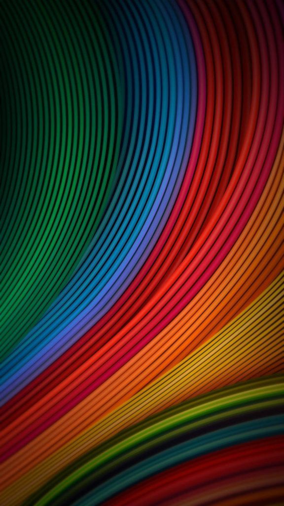 Abstract MIUI-style wallpaper with vibrant curved rainbow wires and smooth high-contrast lines