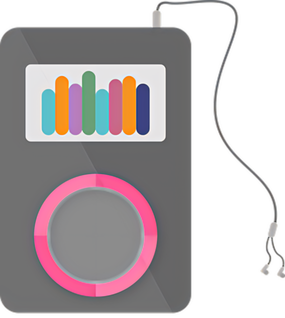 Trendy MP3 Player Graphic with Colorful Equalizer Wallpaper