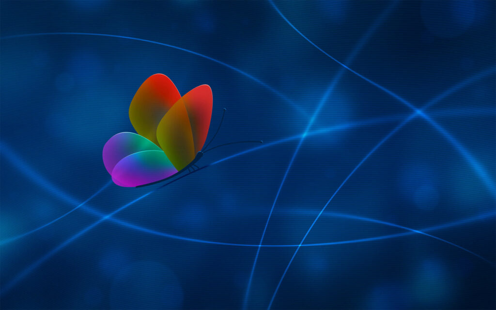 Vibrant MSN Butterfly Digital Wallpaper on Deep Blue Background