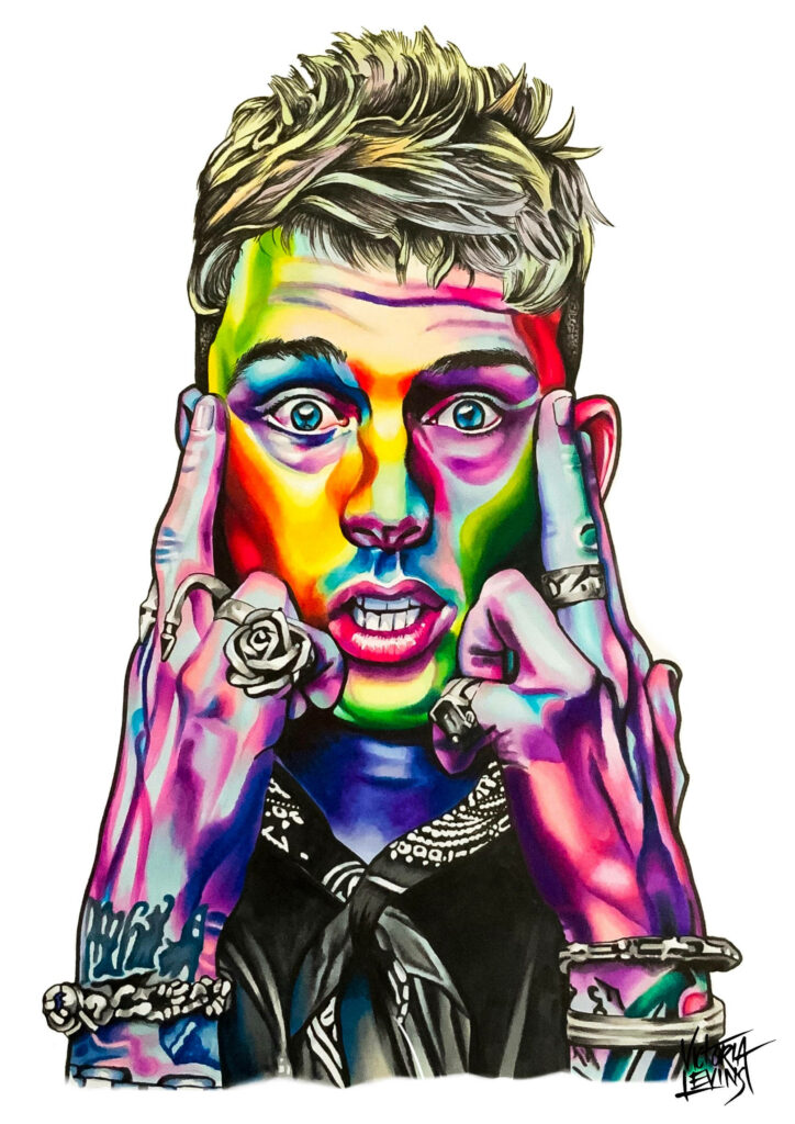 Vibrant Machine Gun Kelly Comic Art Wallpaper - Colorful & Edgy Design