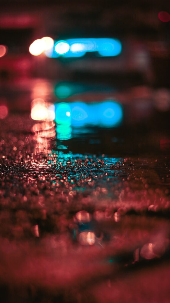 Dreamy Macro Puddle Reflection with Colorful Bokeh Lights Wallpaper