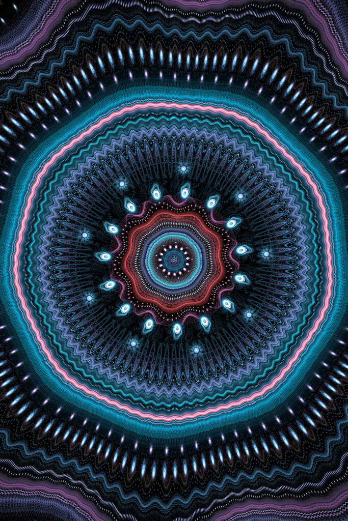 Intricate Mandala Wallpaper: Vivid Fractal Design in Blues & Purples
