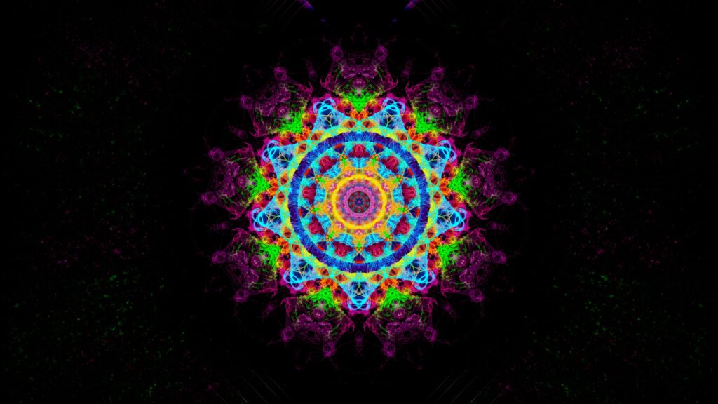 Colorful Mandala Wallpaper: Vibrant Symmetrical Design on Black Background