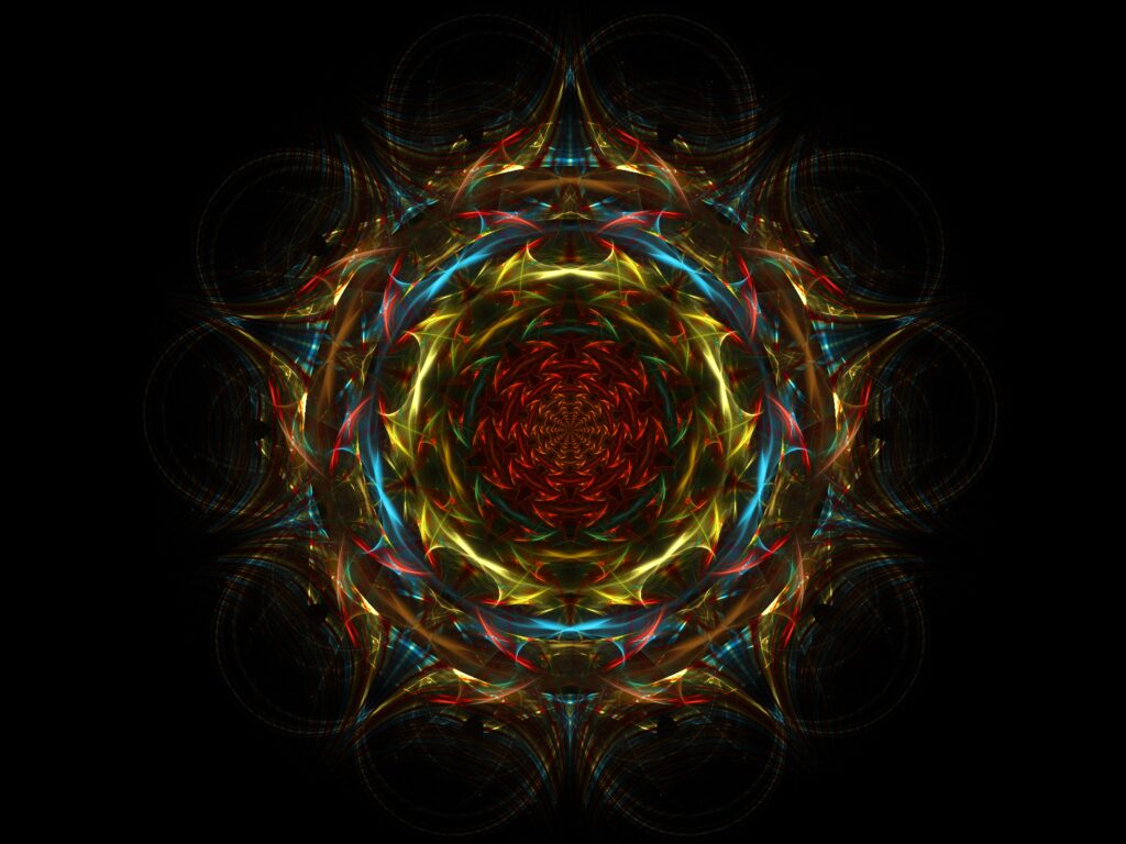 Vibrant Mandala Wallpaper: Colorful Fractals on Black Background