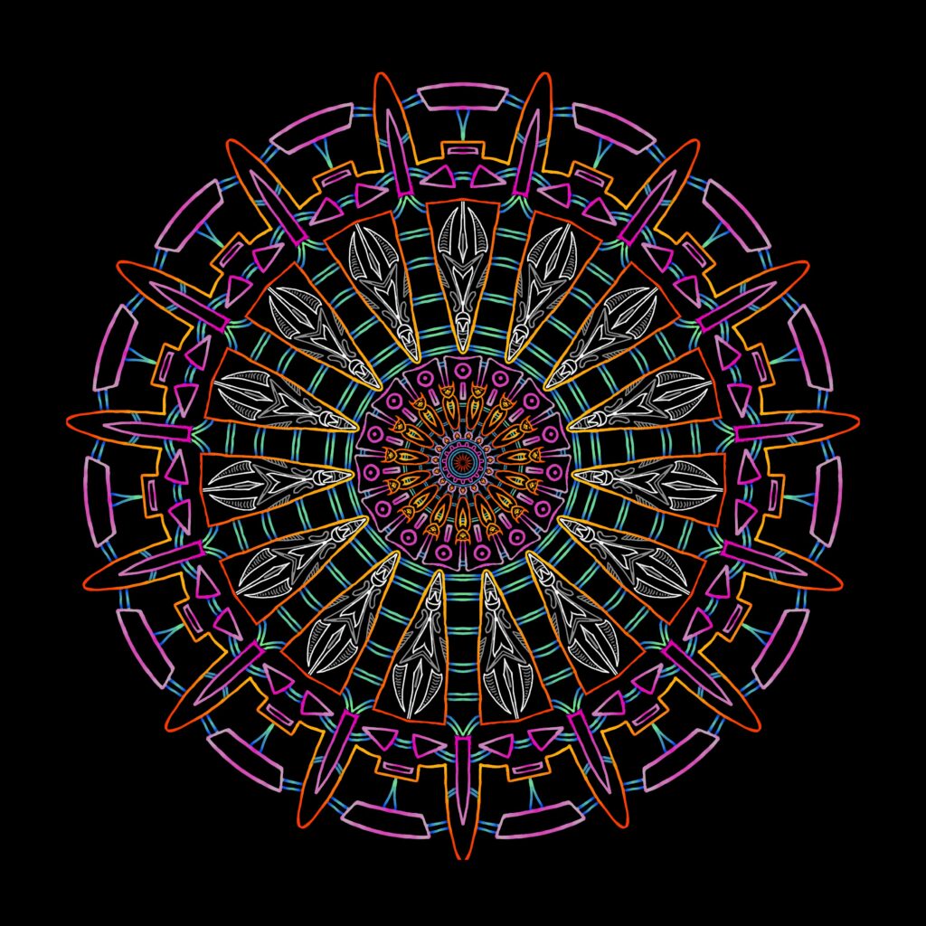 Vibrant Mandala Wallpaper: Intricate Geometric Design on Black Background
