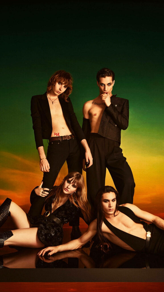 Maneskin Band Wallpaper: Confident Members on Vibrant Gradient