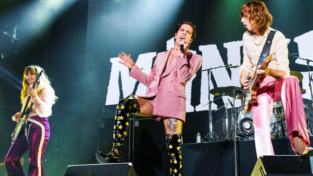 Vibrant Måneskin Wallpaper: Damiano David Live Performance Background