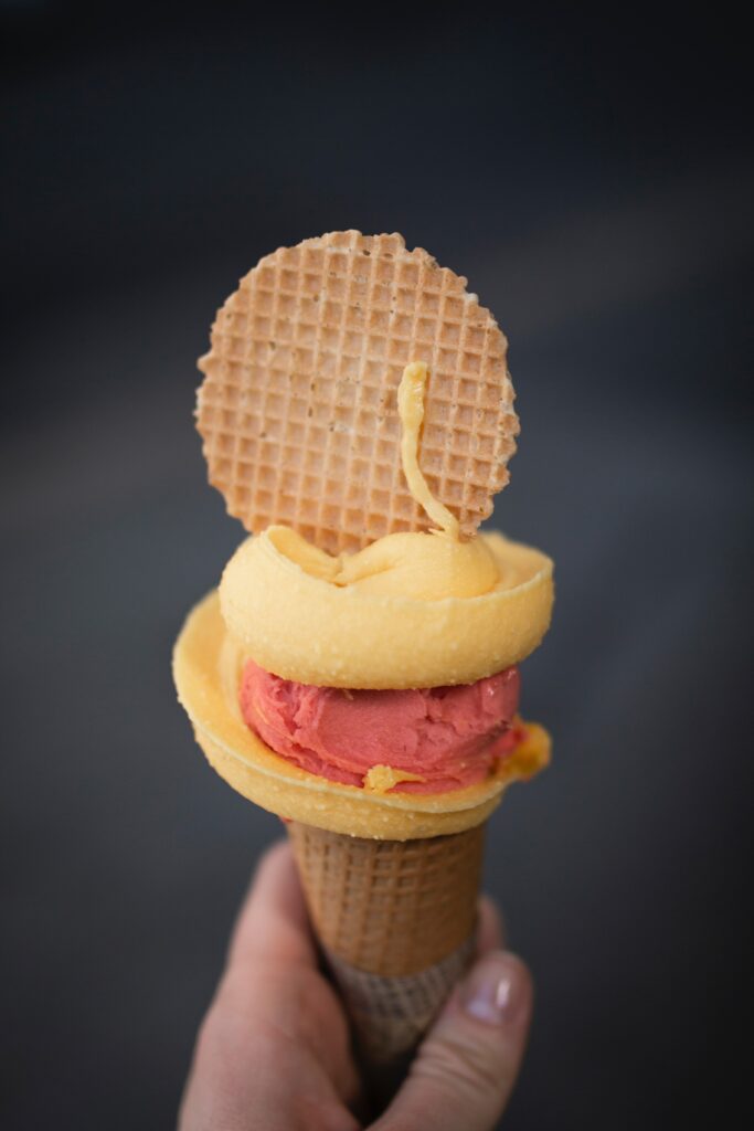 Vibrant Ice Cream Cone Wallpaper: Mango & Strawberry Delight