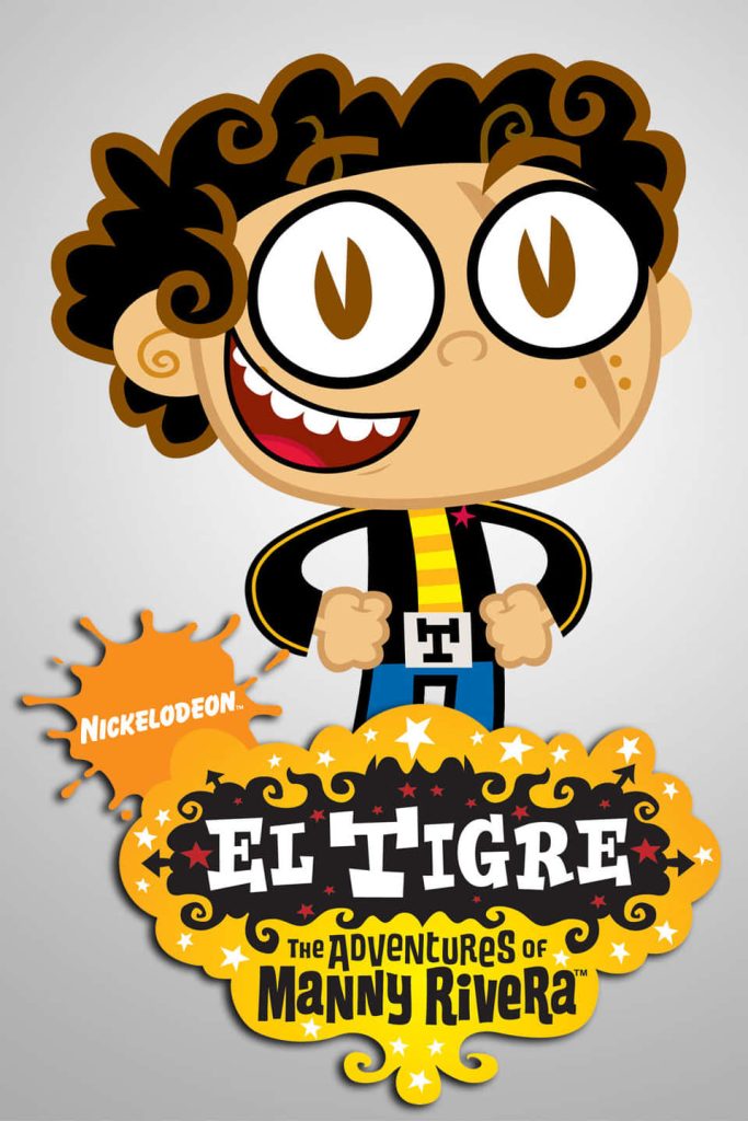 Vibrant Manny Rivera from El Tigre with curly hair and Nickelodeon logo on gray background wallpaper