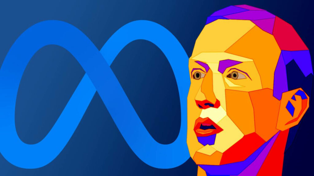 Bold Mark Zuckerberg Wallpaper with Meta Logo & Geometric Colors