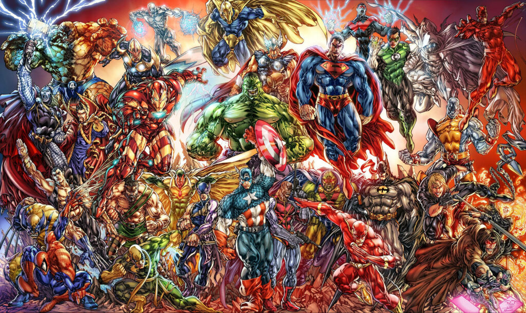Radiant Marvel Comics: A Glowing Collection of Colorful Wallpaper