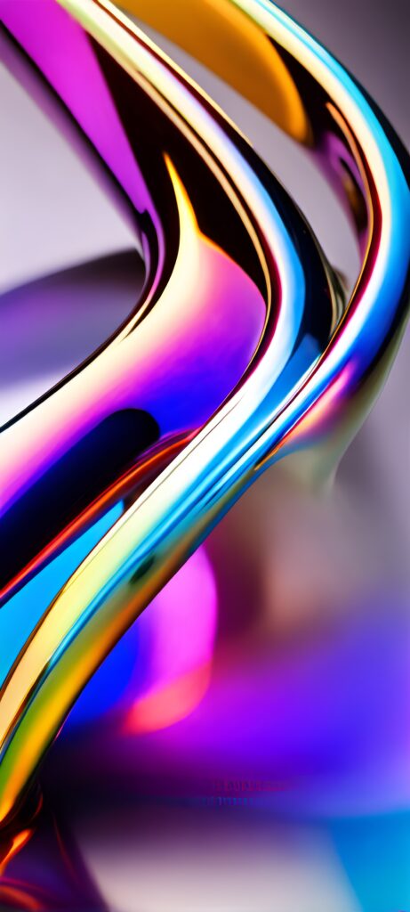 Vibrant Abstract Wallpaper with Metallic Curves & Iridescent Design