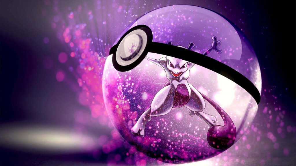 Vibrant Mewtwo Wallpaper: Glowing Poké Ball Design - Pokémon Background
