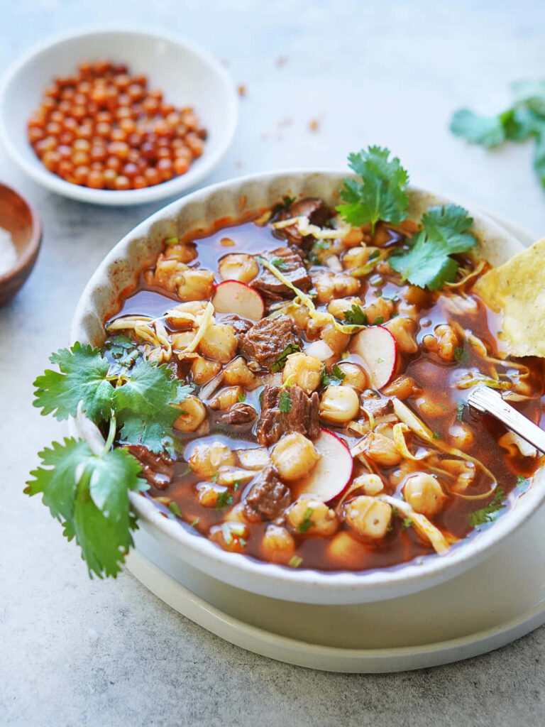 Vibrant Wallpaper: Authentic Mexican Beef Pozole with Fresh Garnishes