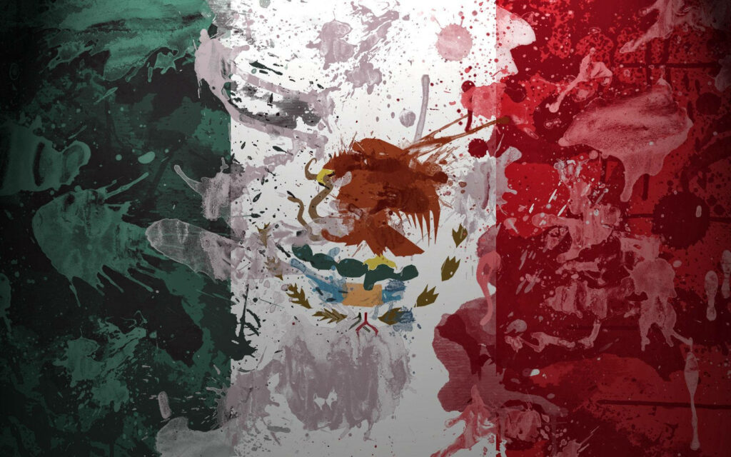 Vibrant Mexican Flag Wallpaper: Artistic Paint Splatters Design