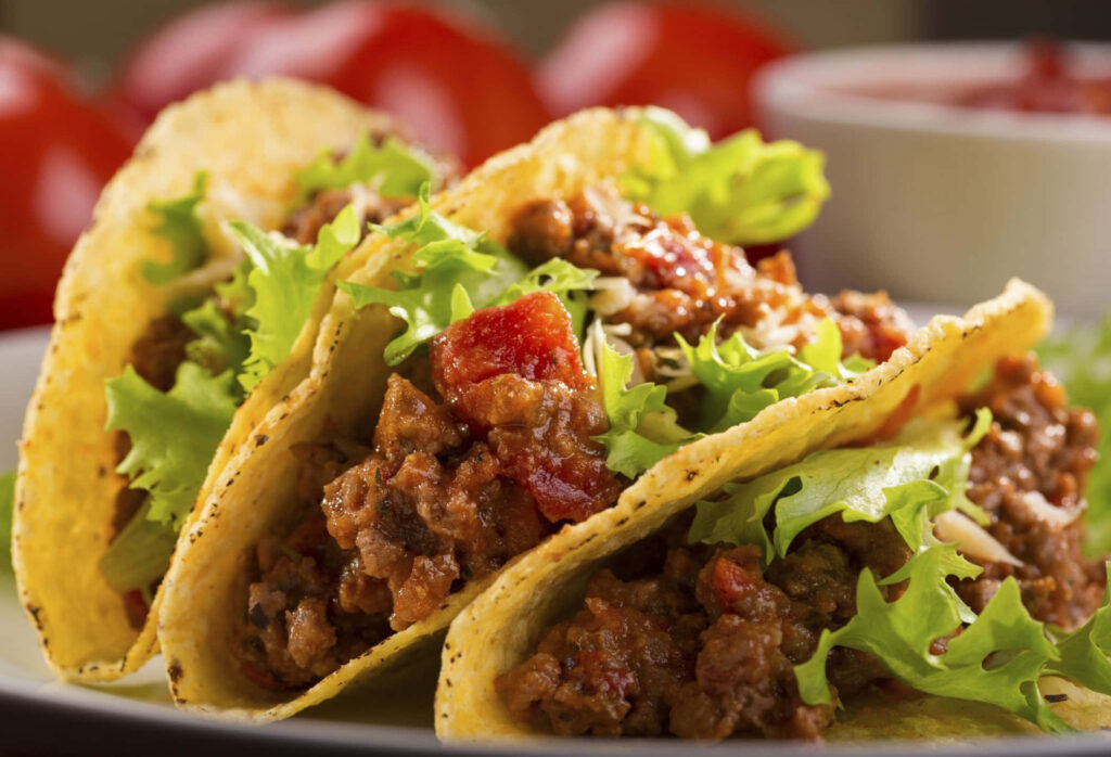 Festive Mexican Tacos Wallpaper - Close-Up of Flavorful Delights
