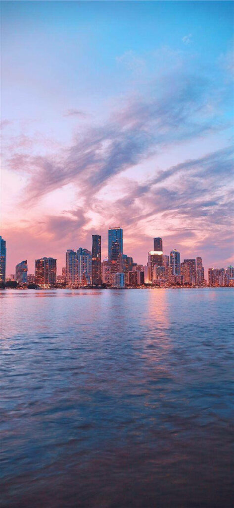 Vibrant Miami Skyline Wallpaper: Stunning Sunset Reflection Background