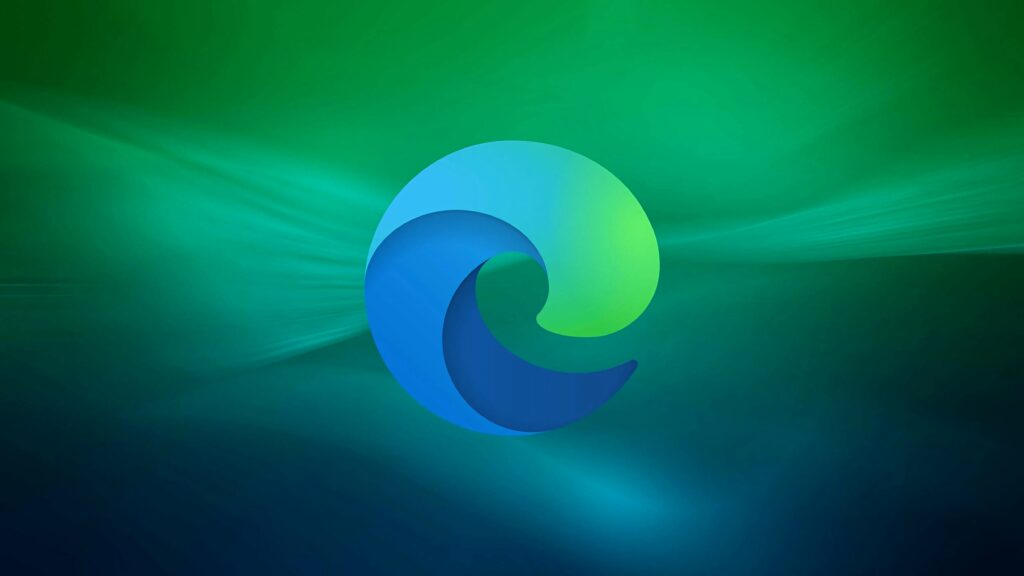 Vibrant Microsoft Edge logo wallpaper with blue green colors and modern abstract gradient background