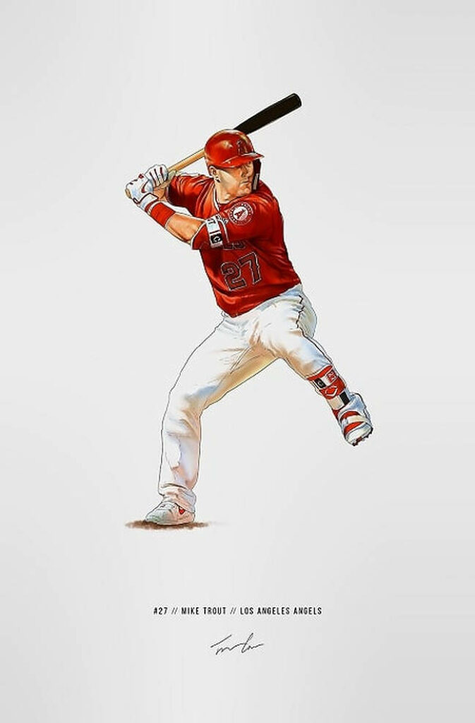 Dynamic Mike Trout Art Print Wallpaper: Iconic Baseball Stance