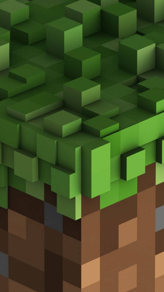 Minecraft grass block wallpaper vibrant 3D voxel lush green grass textured brown dirt background