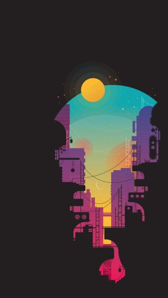Vibrant Minimalist Geometric Cityscape Wallpaper in Bold Colors