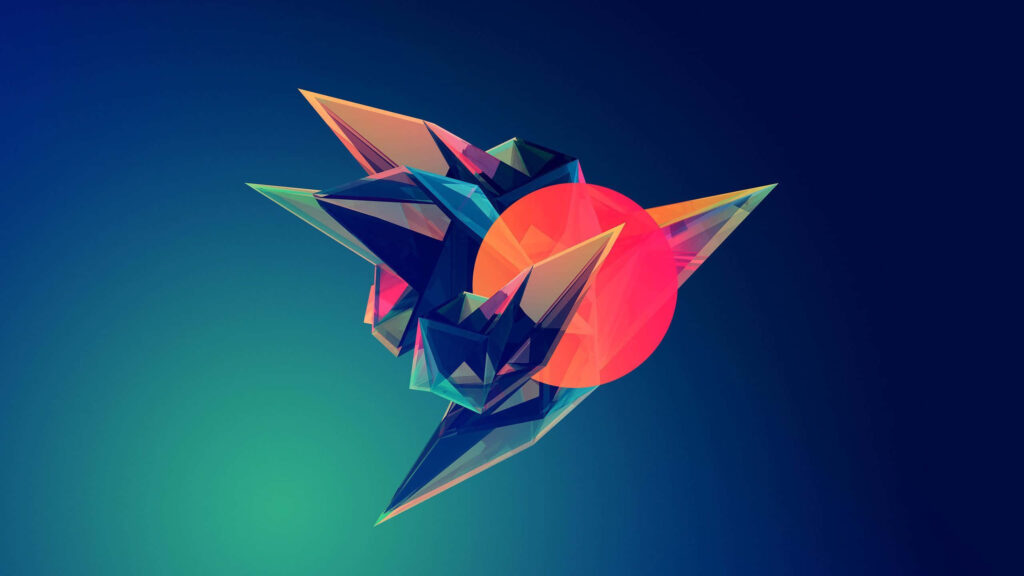 Vibrant Minimalist Geometric Wallpaper with Red Sphere & Blue Gradient