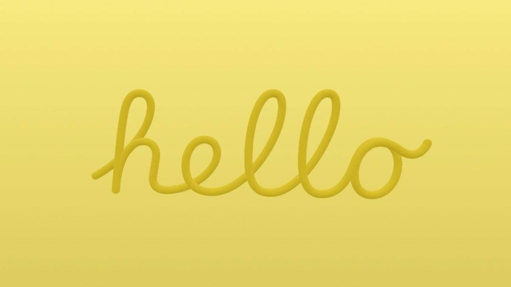Minimalist 3D cursive hello on soft yellow background bright cheerful modern wallpaper background
