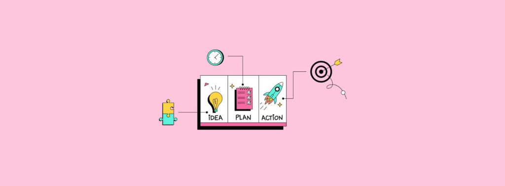 Vibrant Minimalist Project Stages Wallpaper on Pastel Pink Background