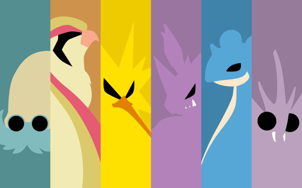 Bold Minimalist Venomoth Wallpaper with Vibrant Pokémon Silhouettes