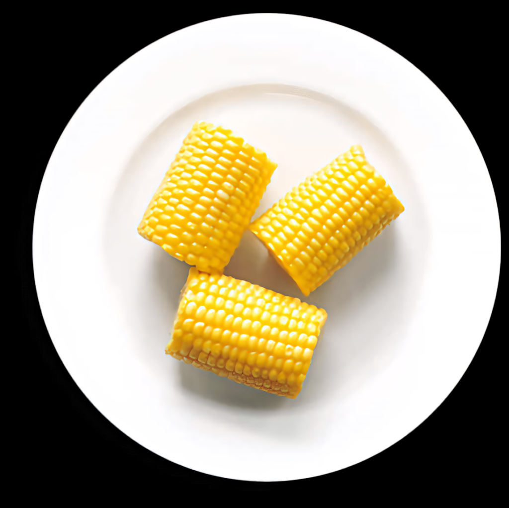 Minimalist Wallpaper: Vibrant Golden Corn Cobs on White Plate