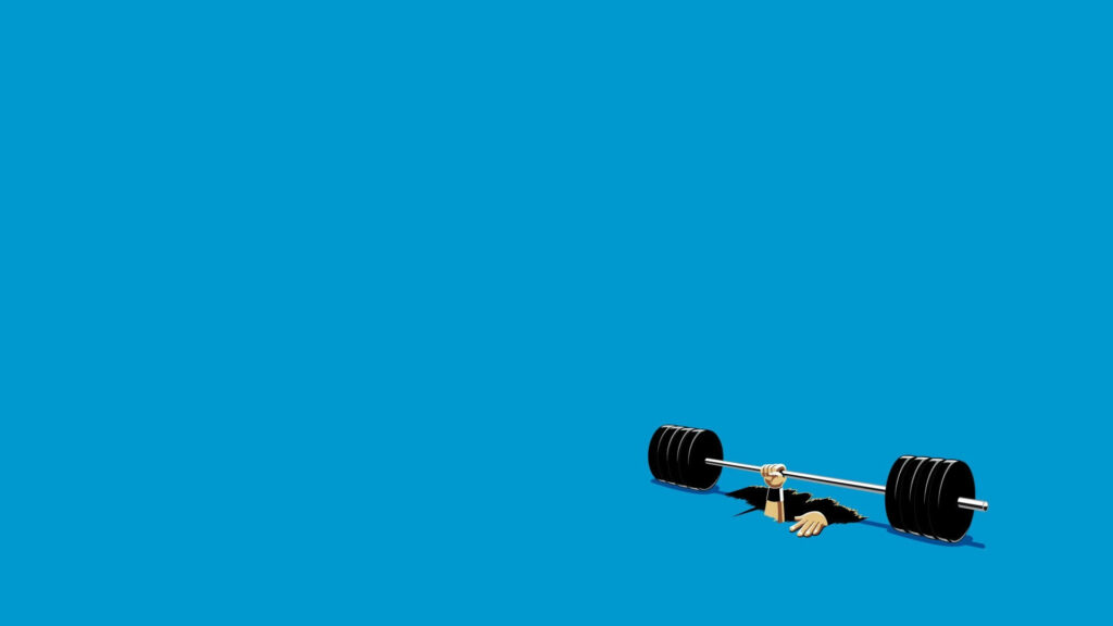 Vibrant Minimalist Weightlifting Wallpaper: Blue Barbell Design