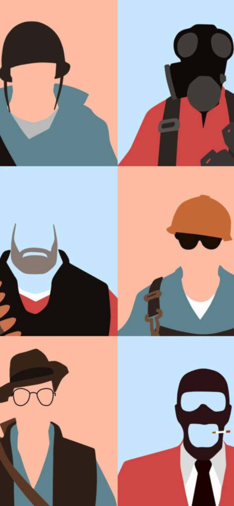 Colorful Minimalistic TF2 Characters Silhouettes Wallpaper Background