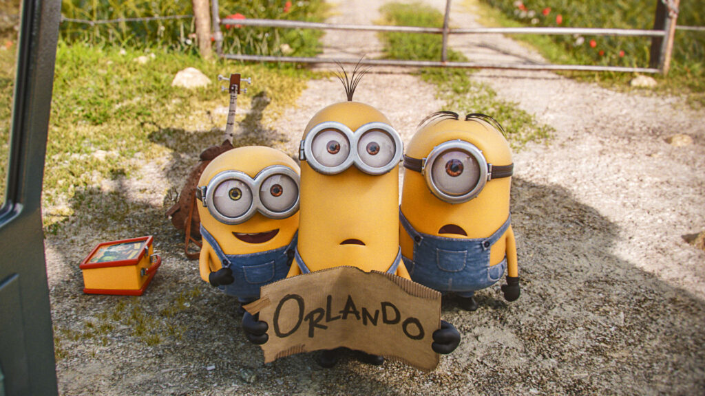 Vibrant Minion Wallpaper: Bob, Kevin & Stuart on a Road Trip to Orlando