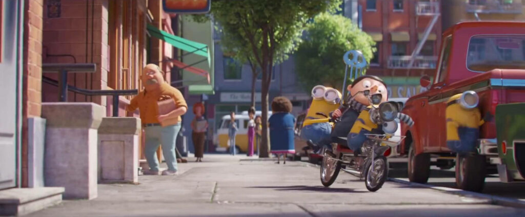 Minions Bike Ride - Vibrant Wallpaper from The Rise of Gru