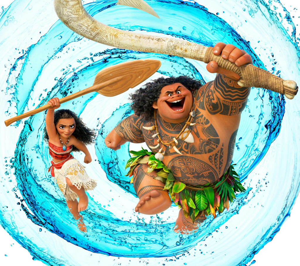 Dynamic Moana & Maui Wallpaper: Adventure in Swirling Water