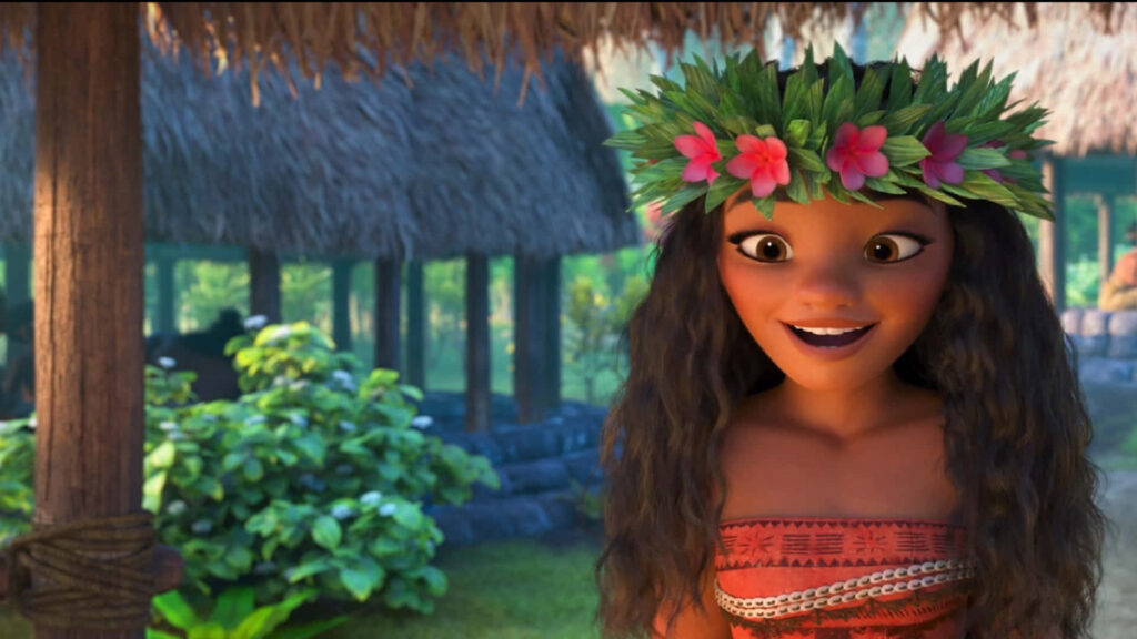 Vibrant Moana Wallpaper: Young Princess with Flower Crown Adventure