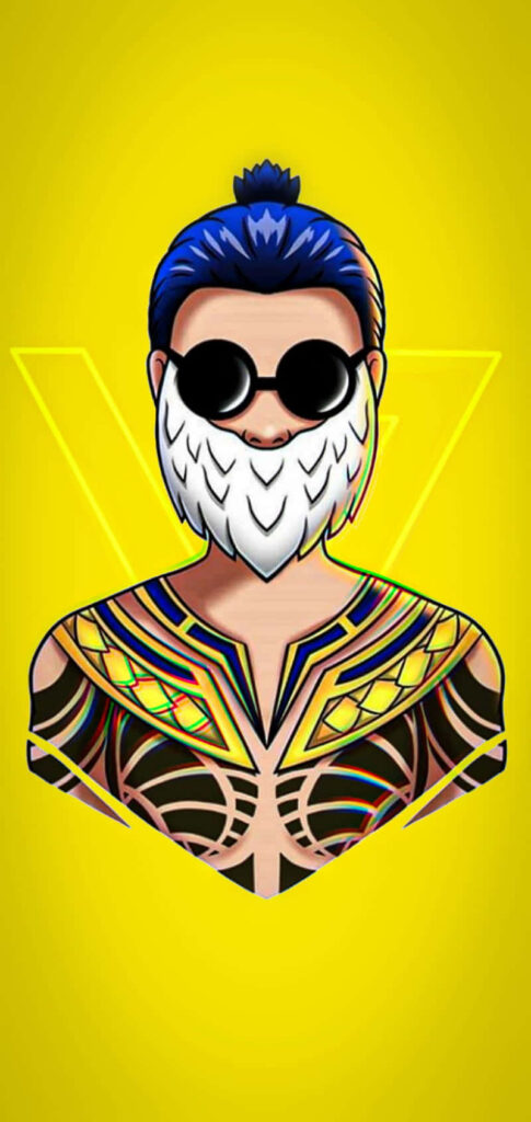 Cool Illustrated Character with Blue Beard & Sunglasses on Yellow Background Wallpaper
