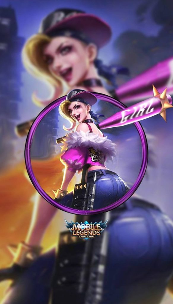Mobile Legends Masha Punk Princess wallpaper with fur jacket and spiked pink baseball bat vibrant